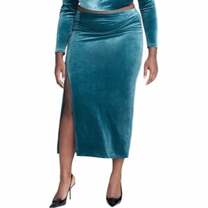 NWT Eloquii Velvet Midi Skirt With Slit Size 16 Pull On Color Teal